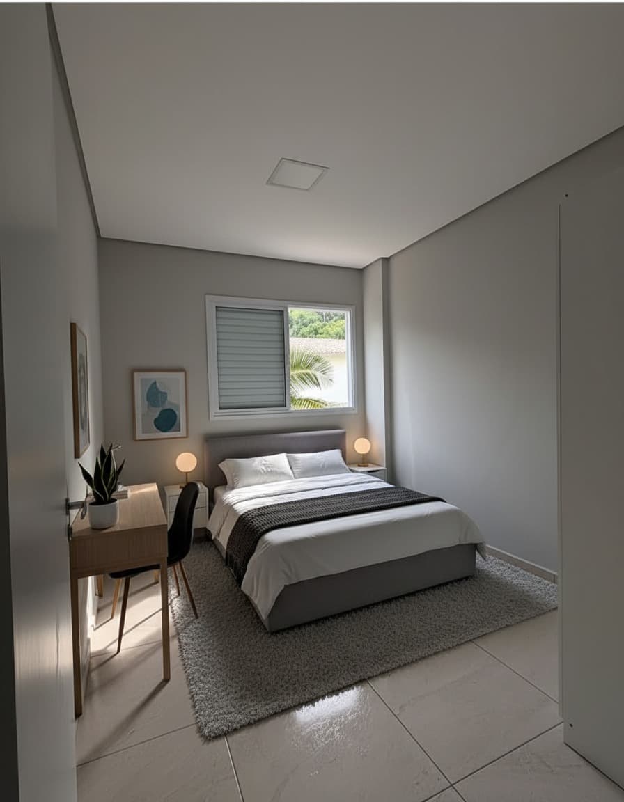 Quarto decorado por IA estilo moderno